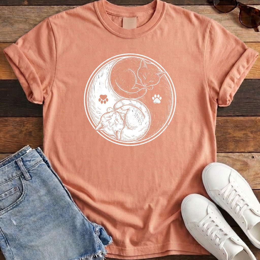 Cat Yin Yang Tee - Terracotta