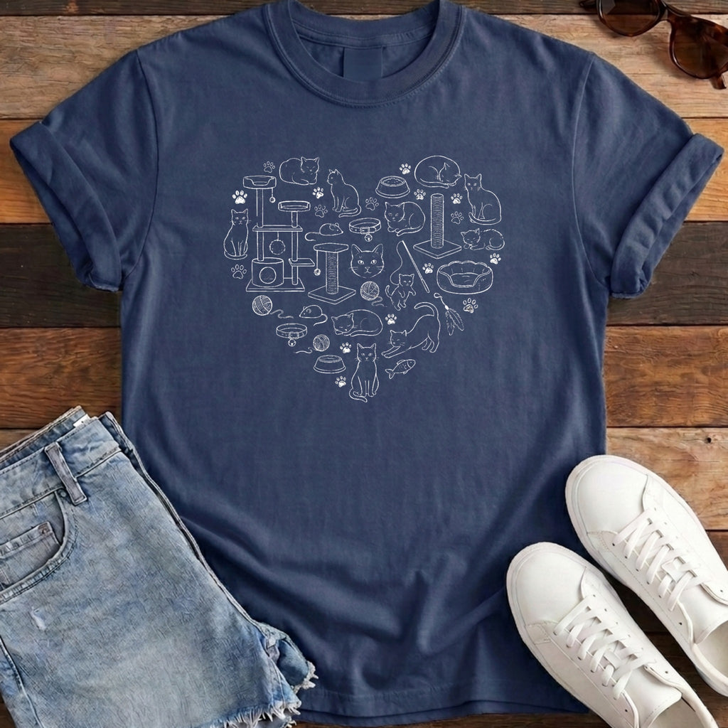 Cat Heart Tee - Navy