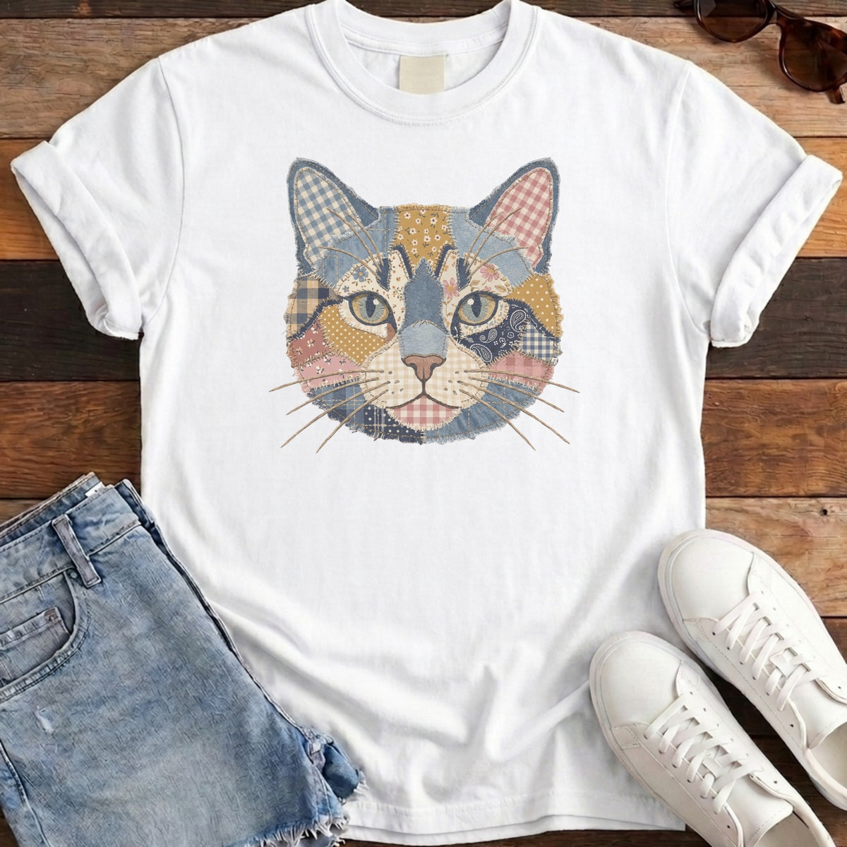 Patchwork Cat Tee - White