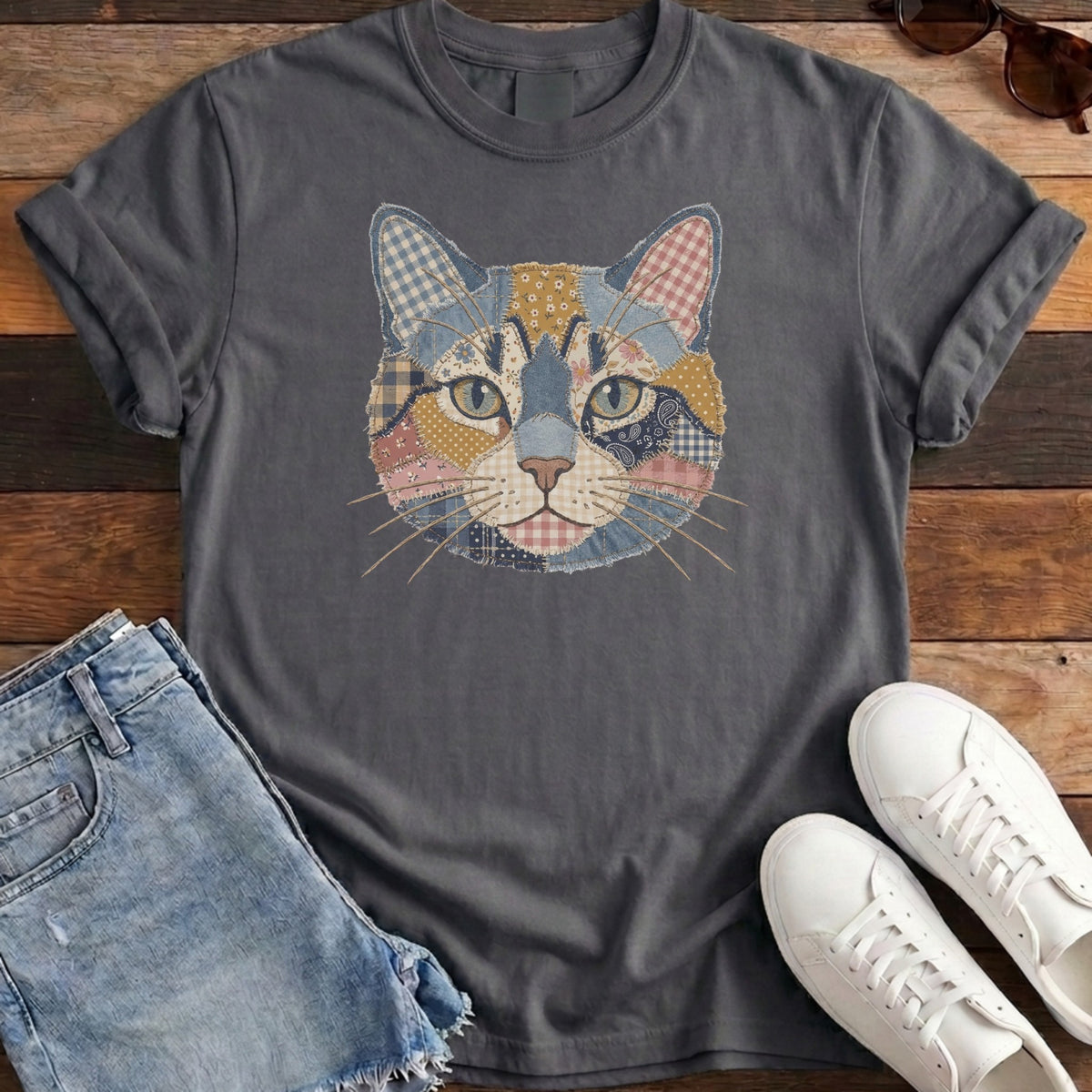 Patchwork Cat Tee - Pepper