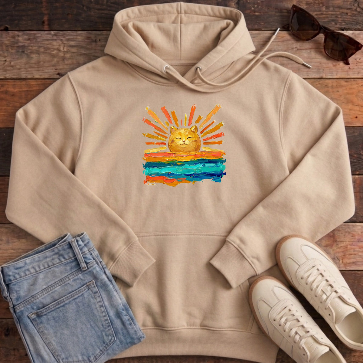 Rise and Shine Cat Hoodie - Desert Dust