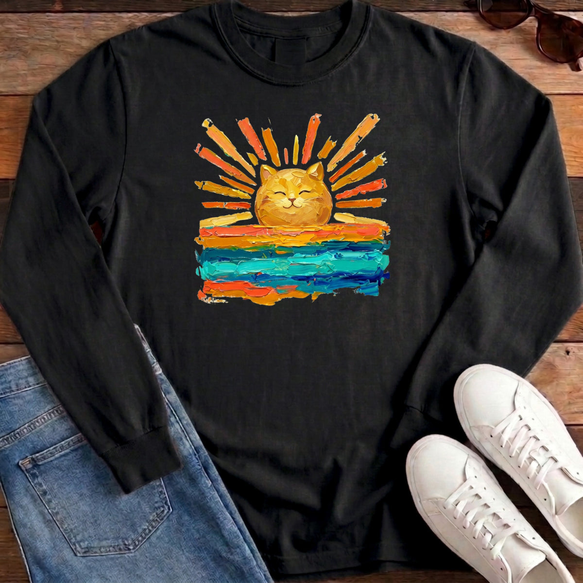 Rise and Shine Cat Long Sleeve - Black