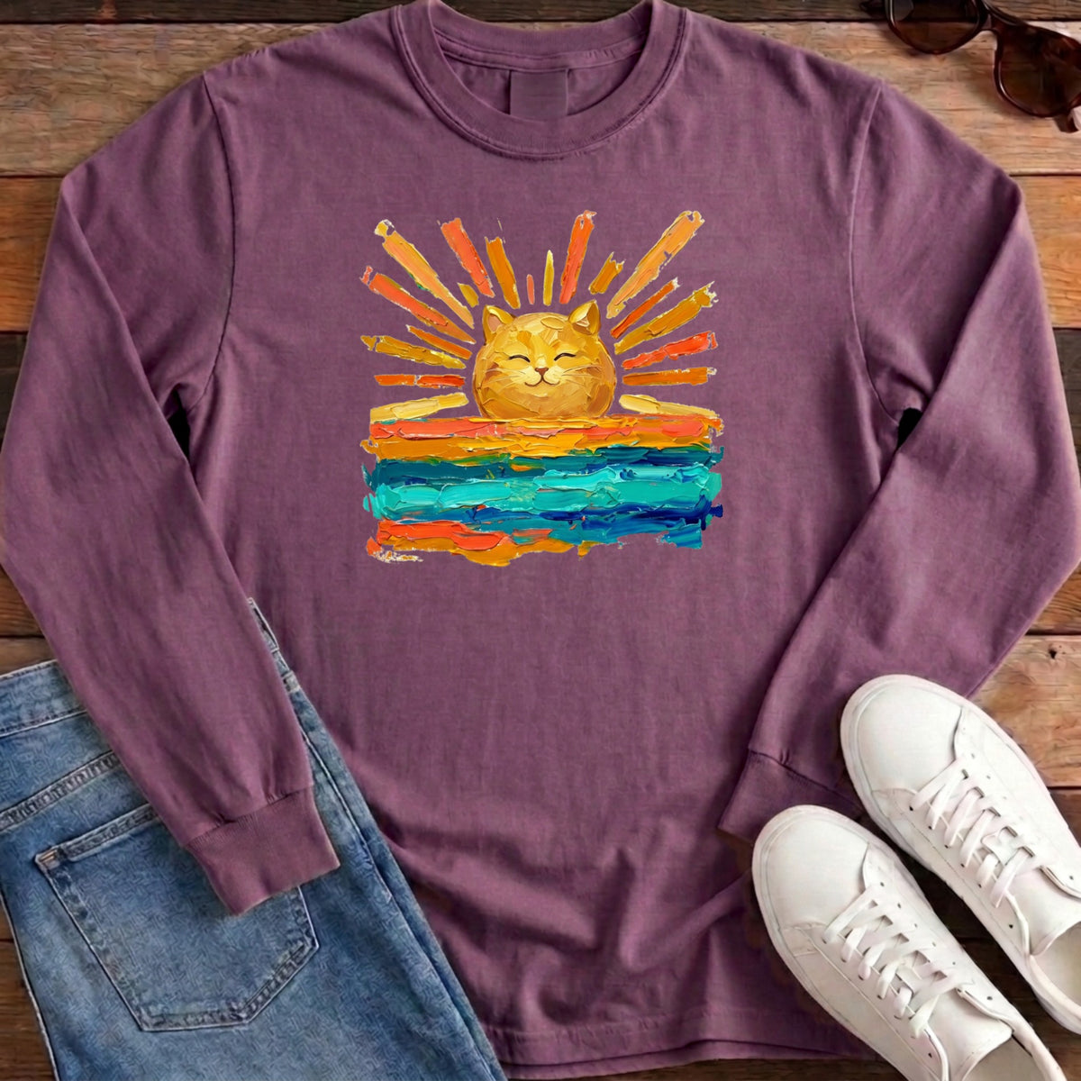 Rise and Shine Cat Long Sleeve - Berry