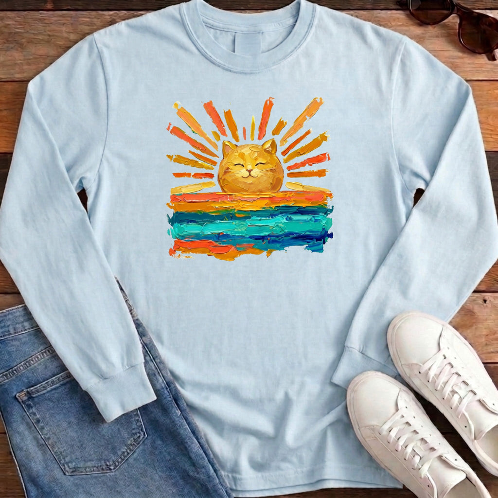 Rise and Shine Cat Long Sleeve - Chambray