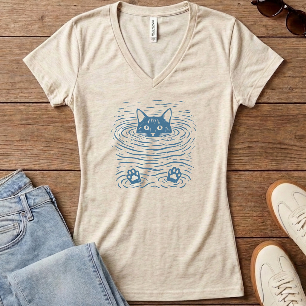 Water Cat Women's V-Neck - Heather Dust