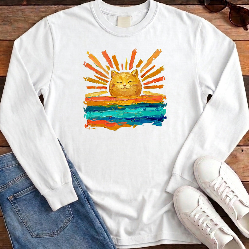 Rise and Shine Cat Long Sleeve - White