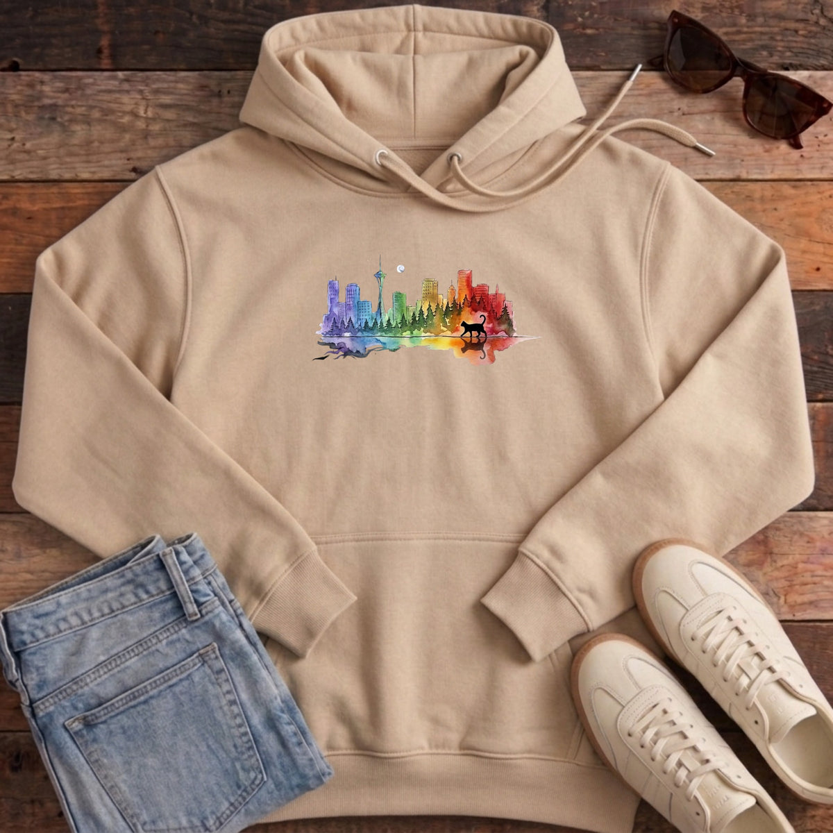 Rainbow City Cat Hoodie - Desert Dust