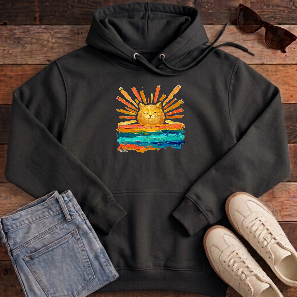Rise and Shine Cat Hoodie - Black
