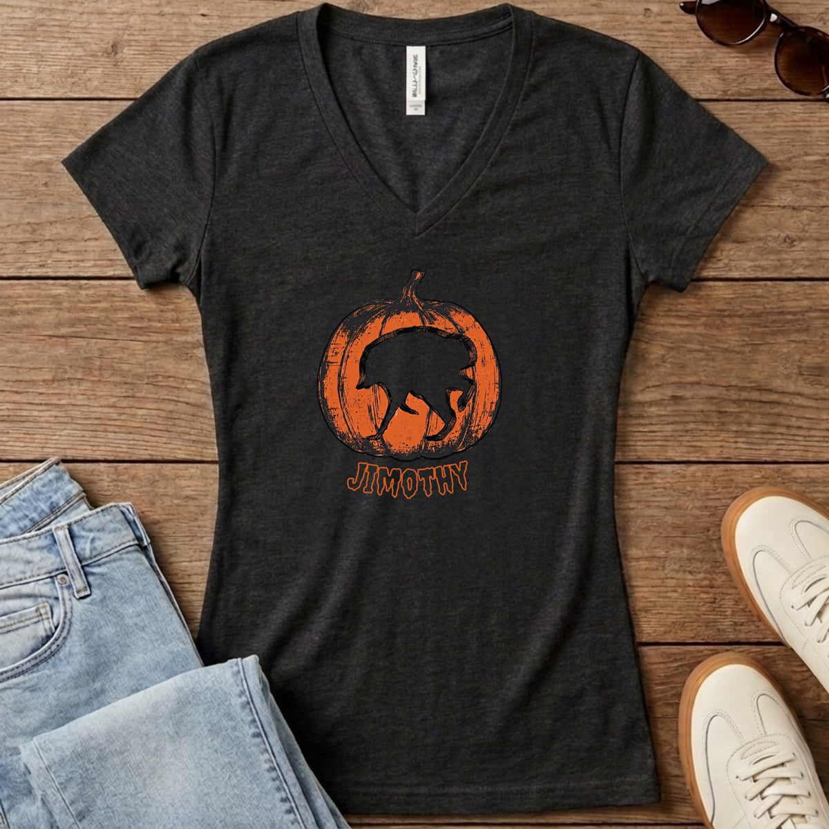 Jimothy Pumpkin Women's V-Neck - Dark Grey Heather