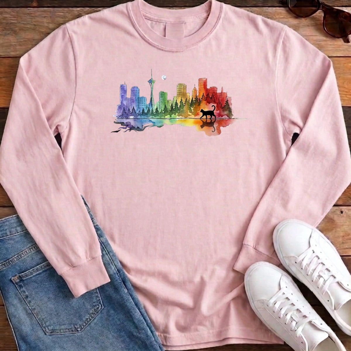Rainbow City Cat Long Sleeve - Blossom
