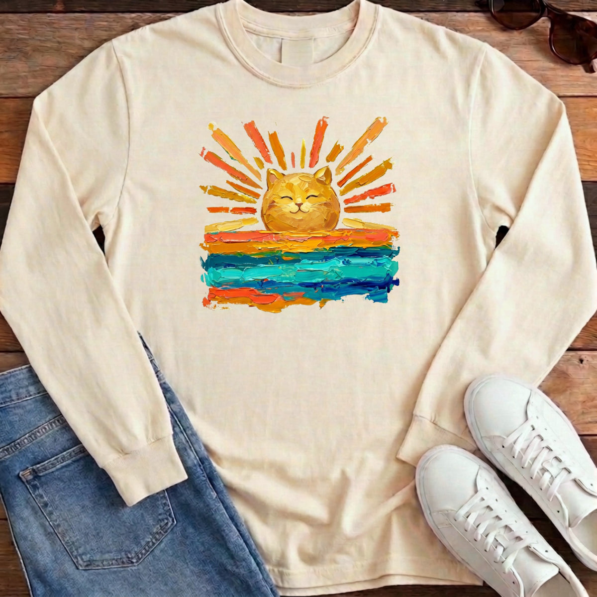 Rise and Shine Cat Long Sleeve - Ivory