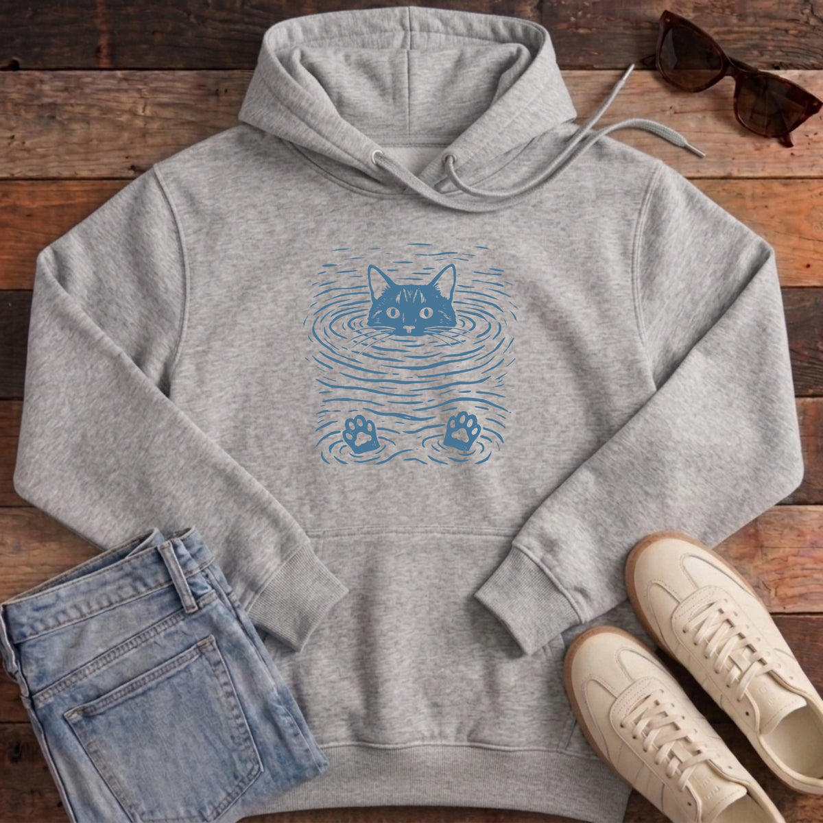 Water Cat Hoodie - Heather Grey