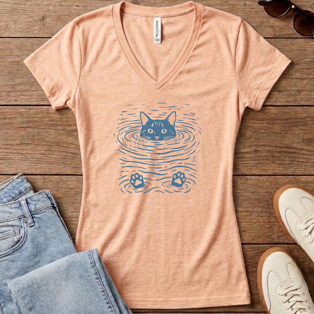 Water Cat Women's V-Neck - Heather Peach