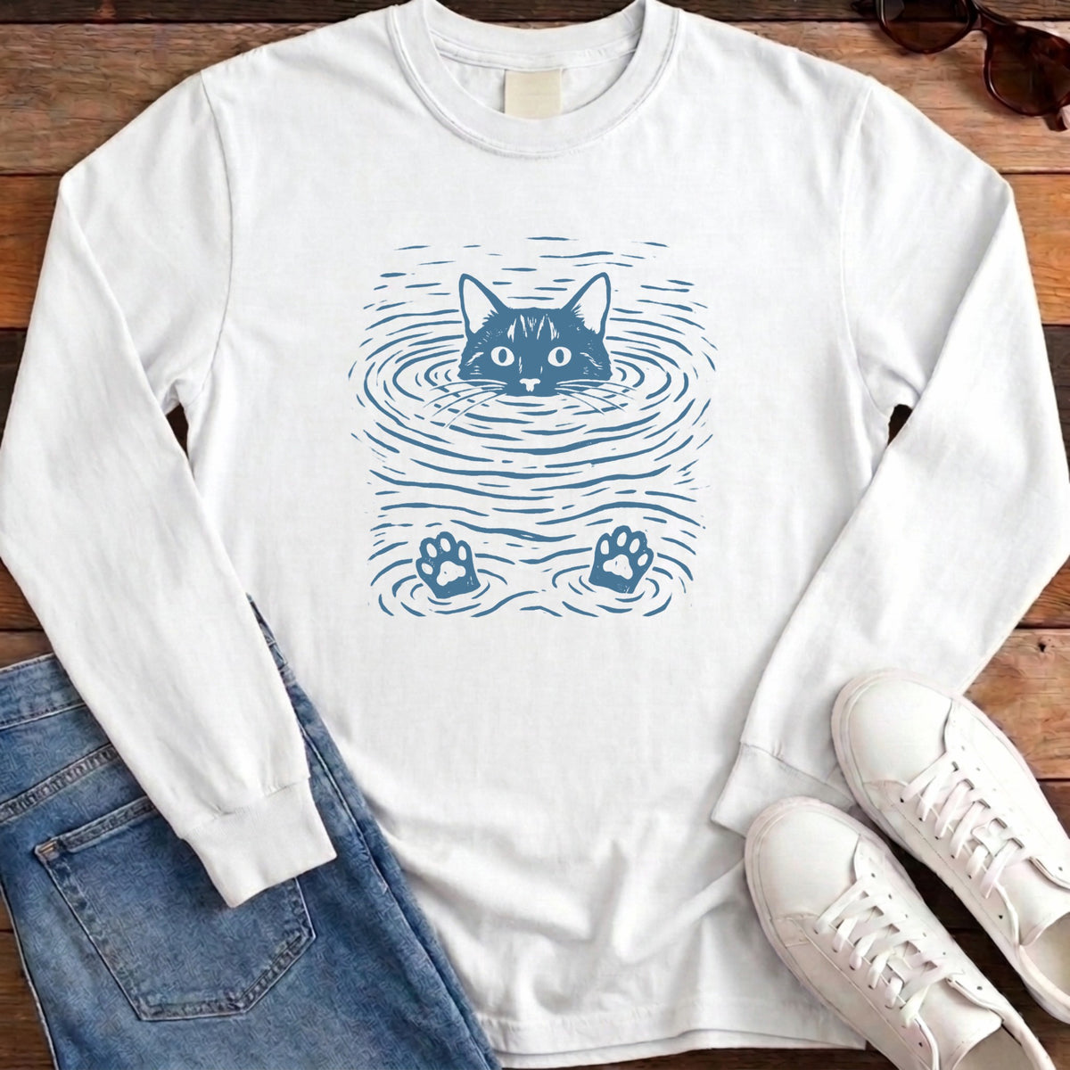 Water Cat Long Sleeve - White