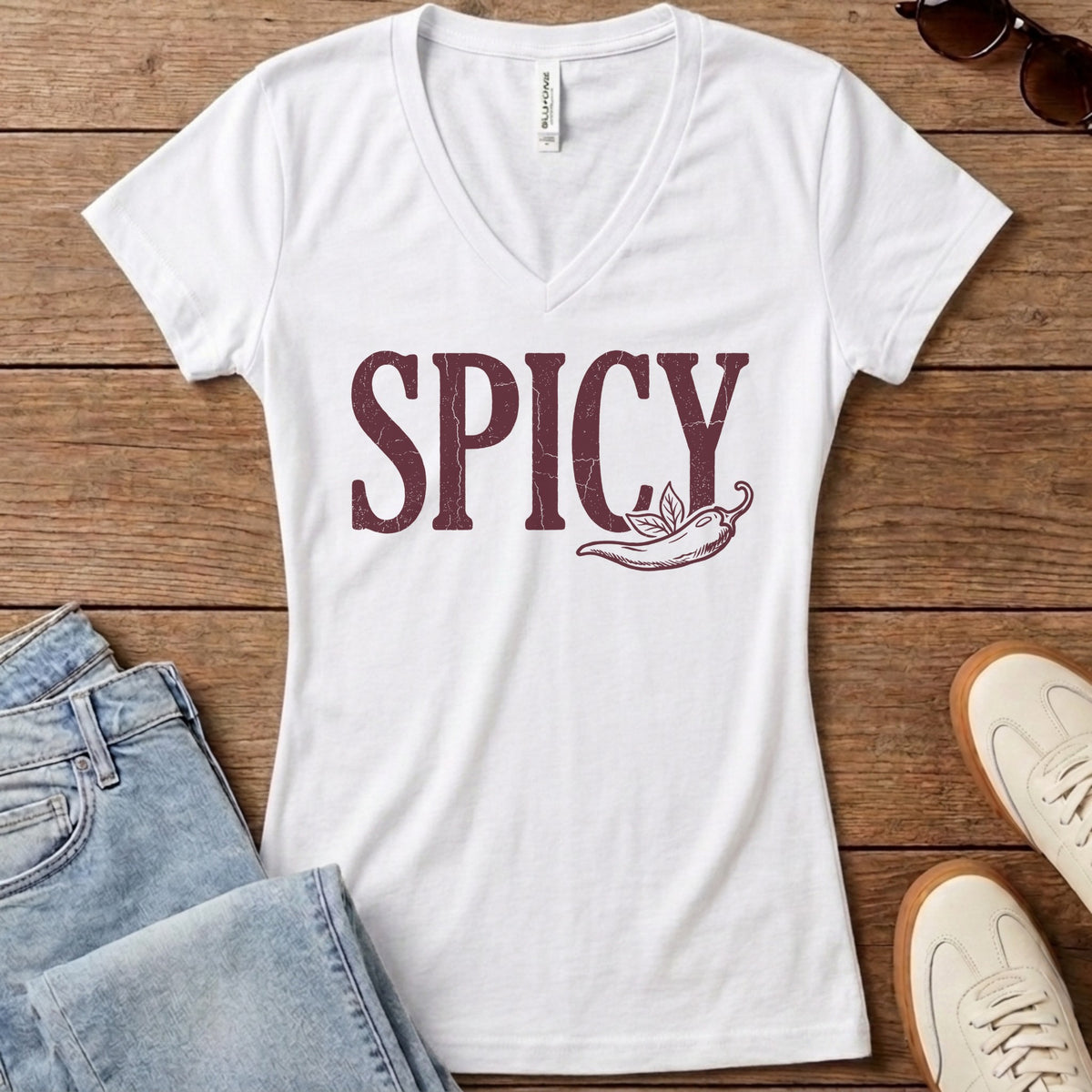 Spicy Chili Pepper Women's V-Neck - Solid White Blend