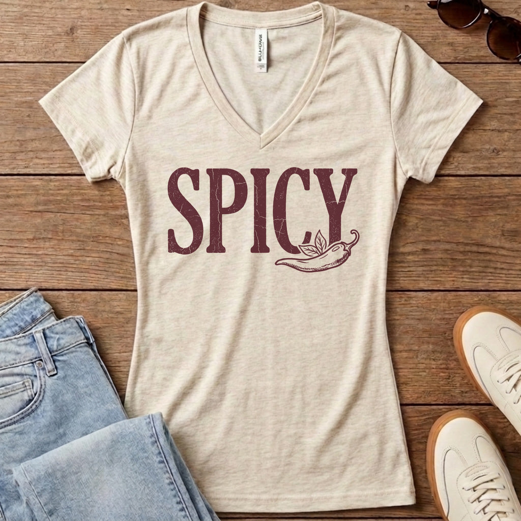 Spicy Chili Pepper Women's V-Neck - Heather Dust