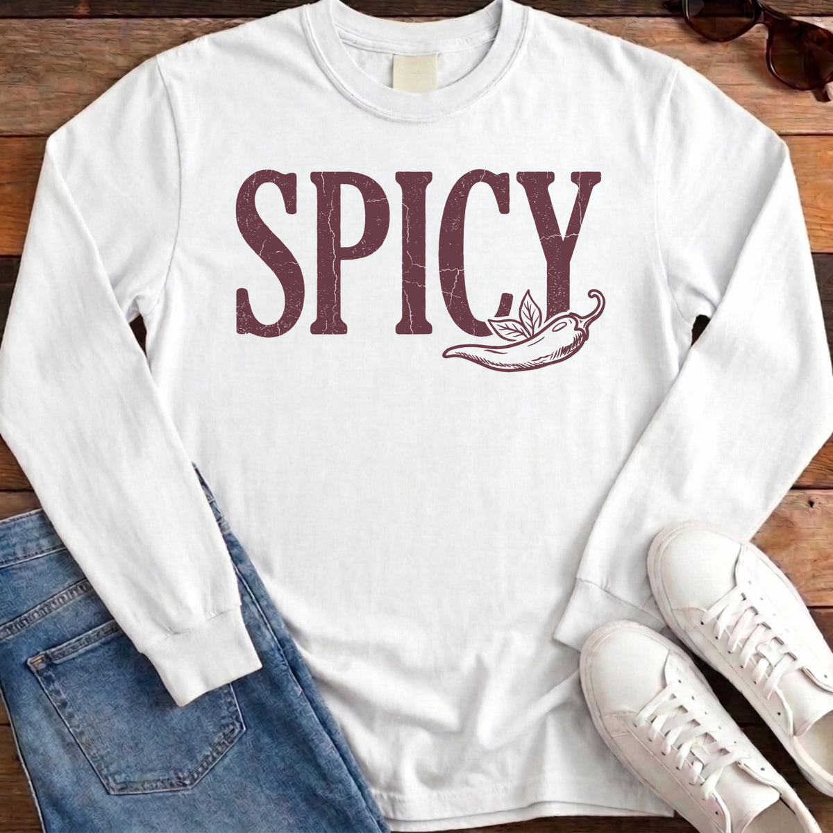 Spicy Chili Pepper Long Sleeve - White
