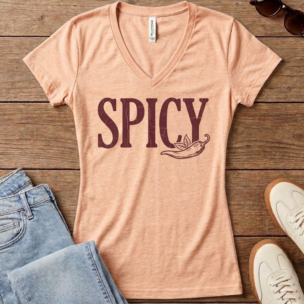 Spicy Chili Pepper Women's V-Neck - Heather Peach