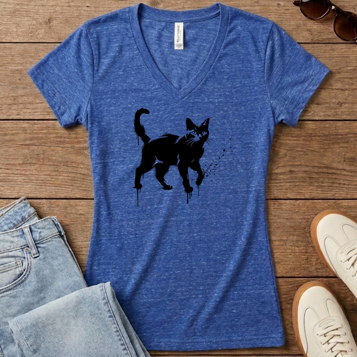 Street Stencil Cat Women's V-Neck - Heather True Royal