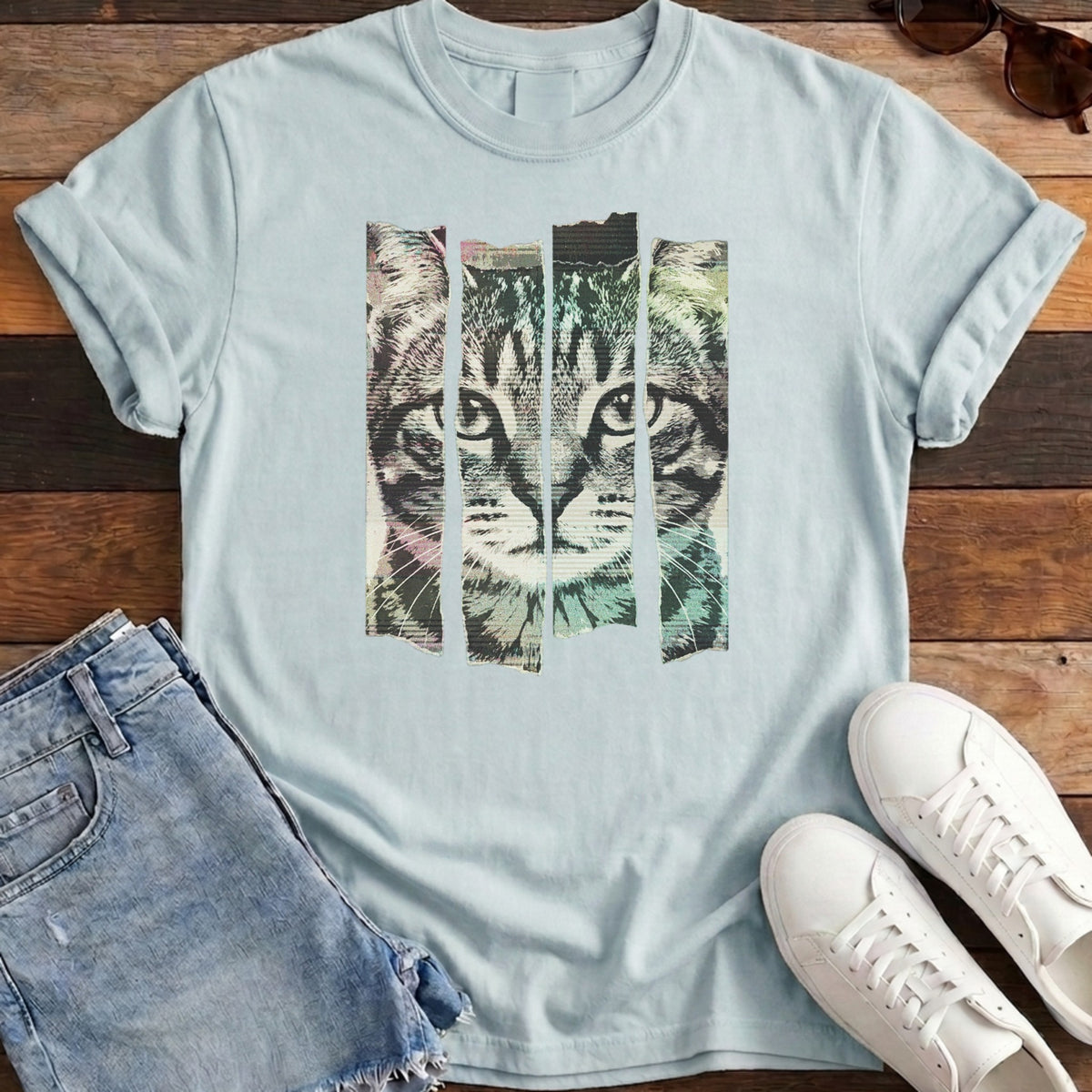 Torn Strip Tabby Tee - Chambray