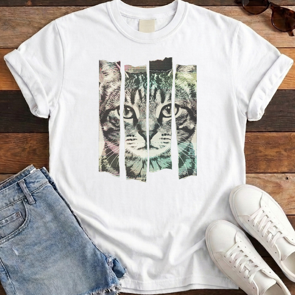 Torn Strip Tabby Tee - White