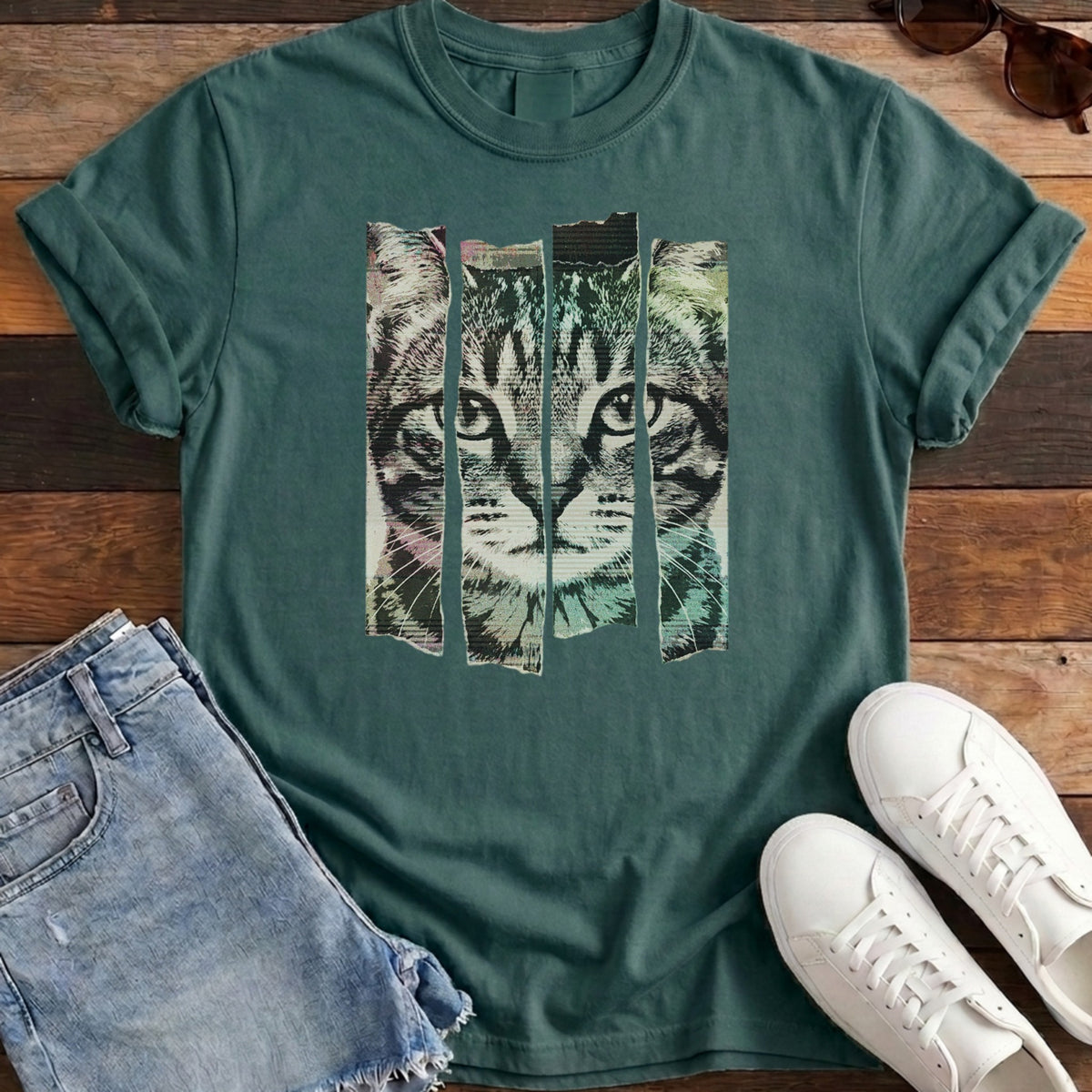 Torn Strip Tabby Tee - Blue Spruce