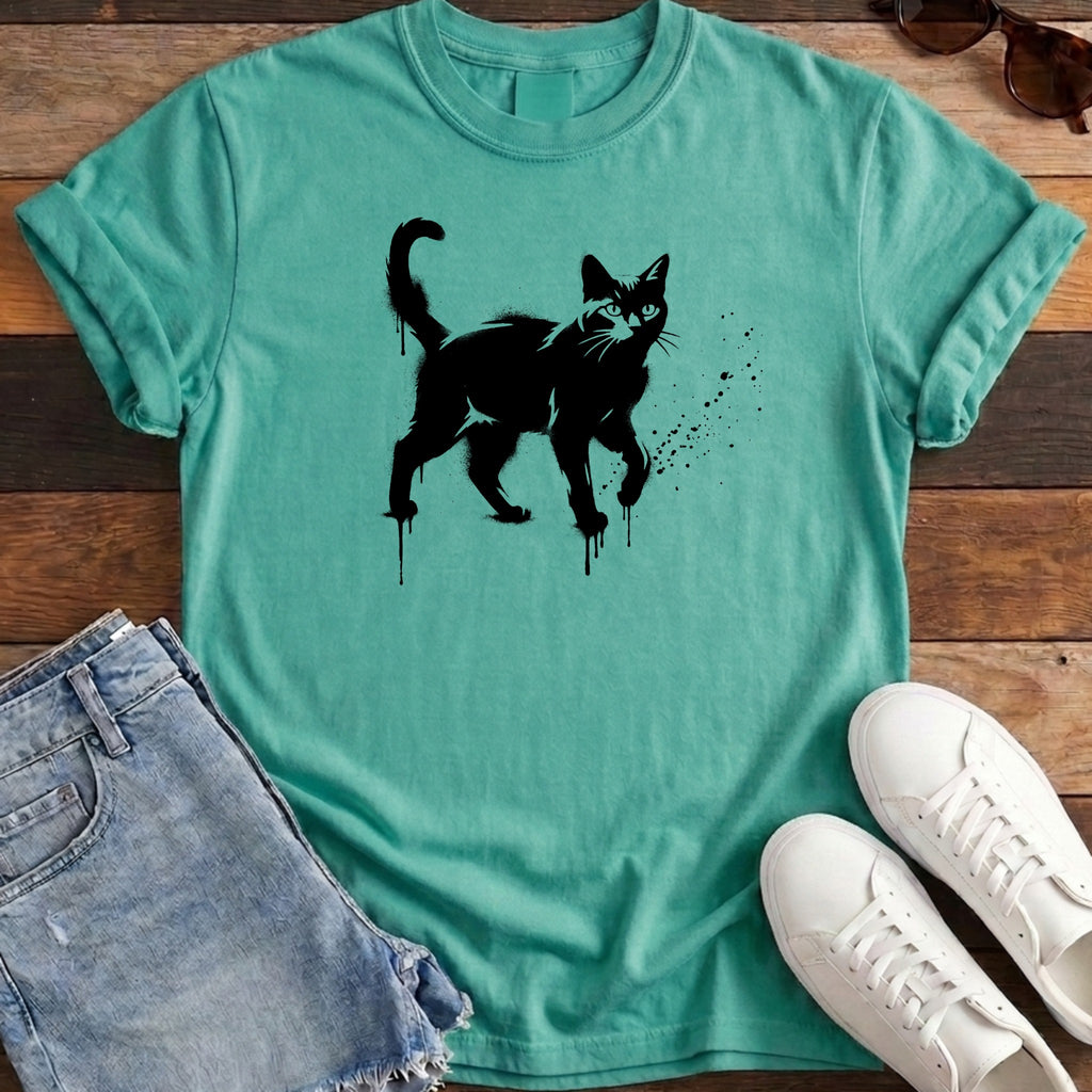 Street Stencil Cat Tee - Island Green