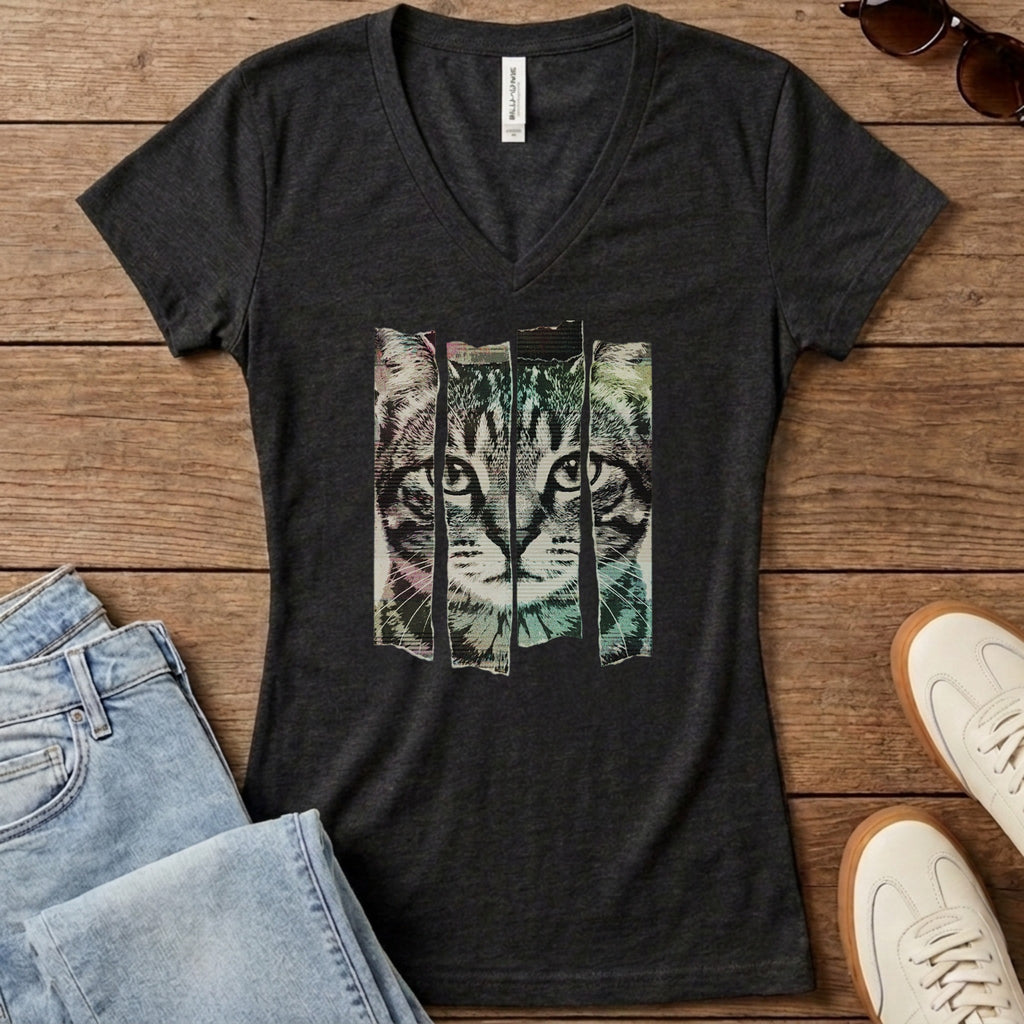 Torn Strip Tabby Women's V-Neck - Dark Grey Heather