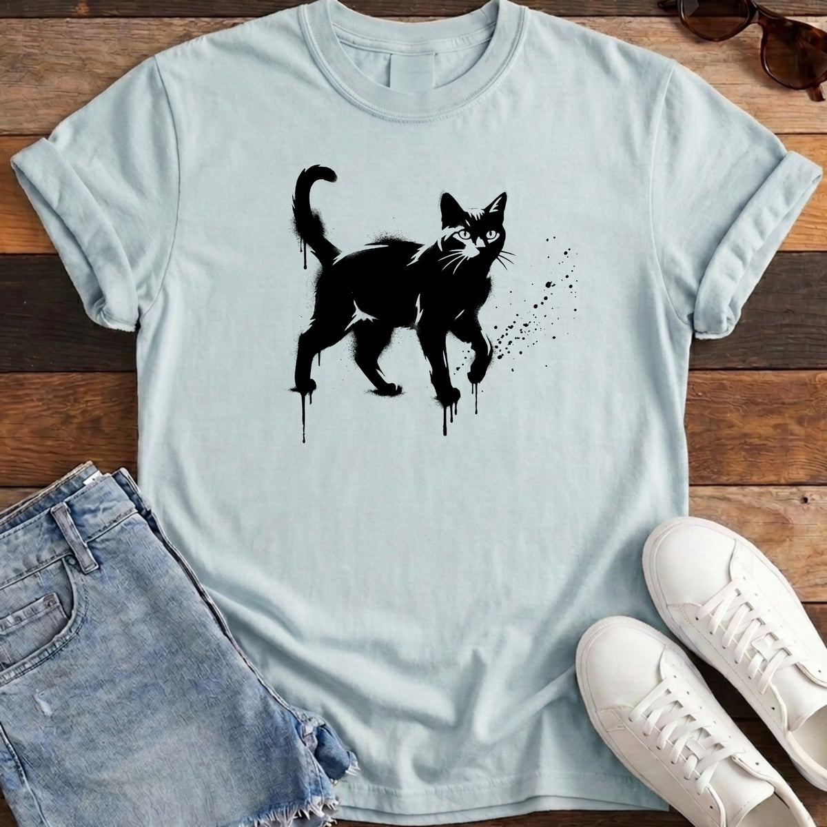 Street Stencil Cat Tee - Chambray