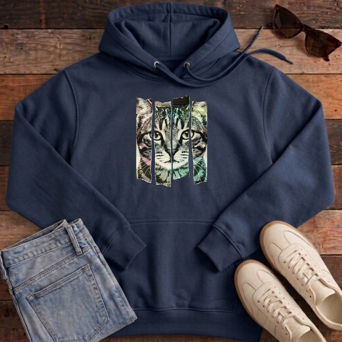 Torn Strip Tabby Hoodie - French Navy
