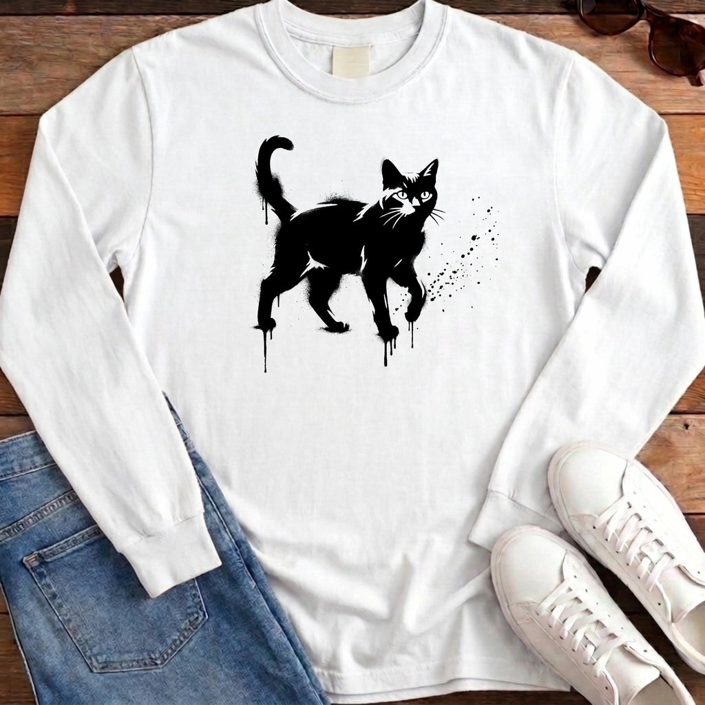 Street Stencil Cat Long Sleeve - White