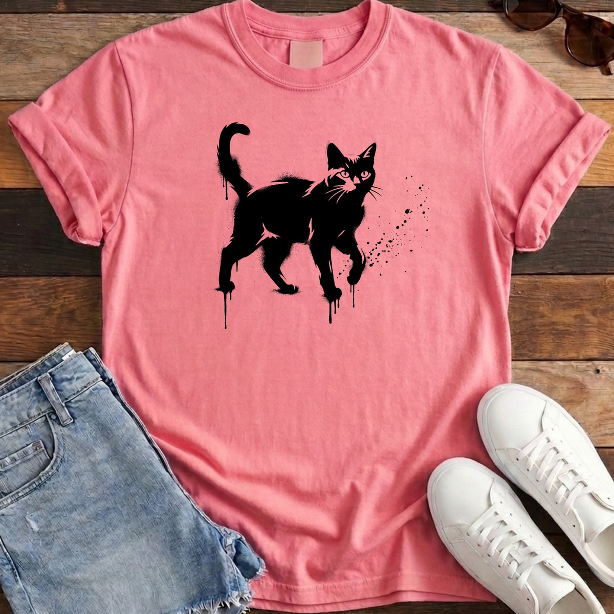Street Stencil Cat Tee - Crunchberry