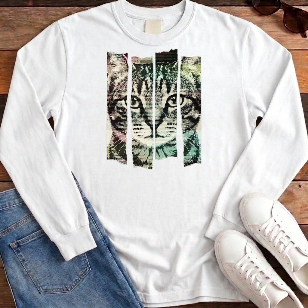 Torn Strip Tabby Long Sleeve - White