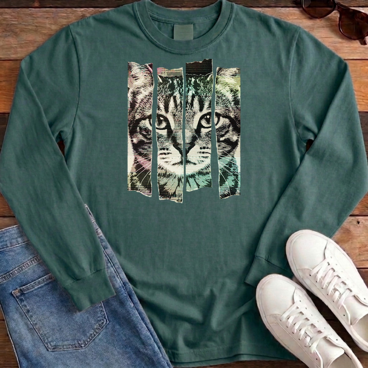 Torn Strip Tabby Long Sleeve - Blue Spruce