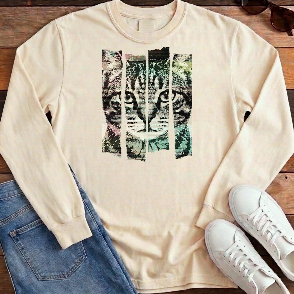 Torn Strip Tabby Long Sleeve - Ivory