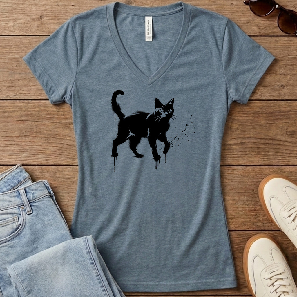 Street Stencil Cat Women's V-Neck - Heather Slate