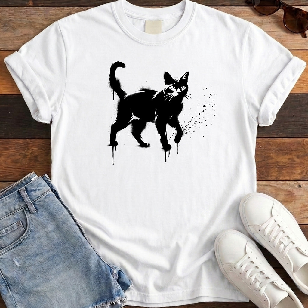 Street Stencil Cat Tee - White