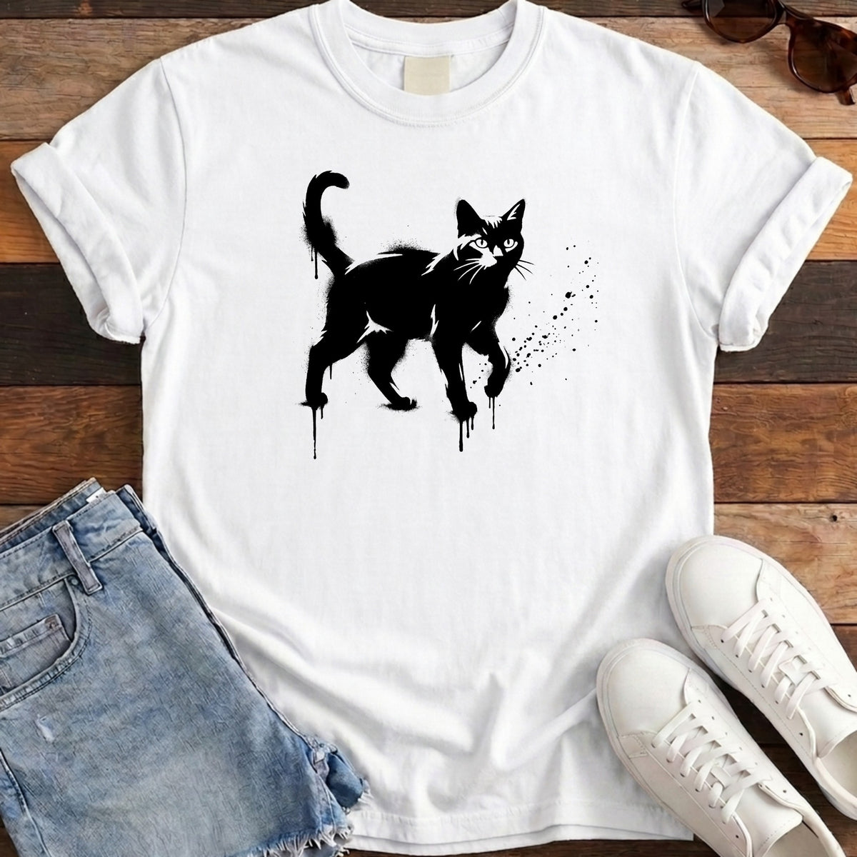 Street Stencil Cat Tee - White