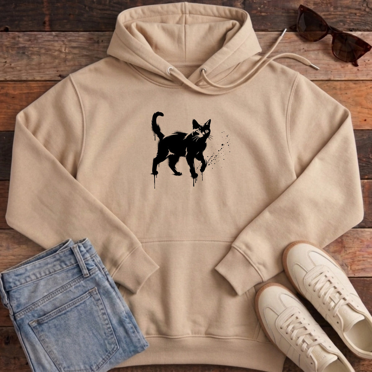 Street Stencil Cat Hoodie - Desert Dust
