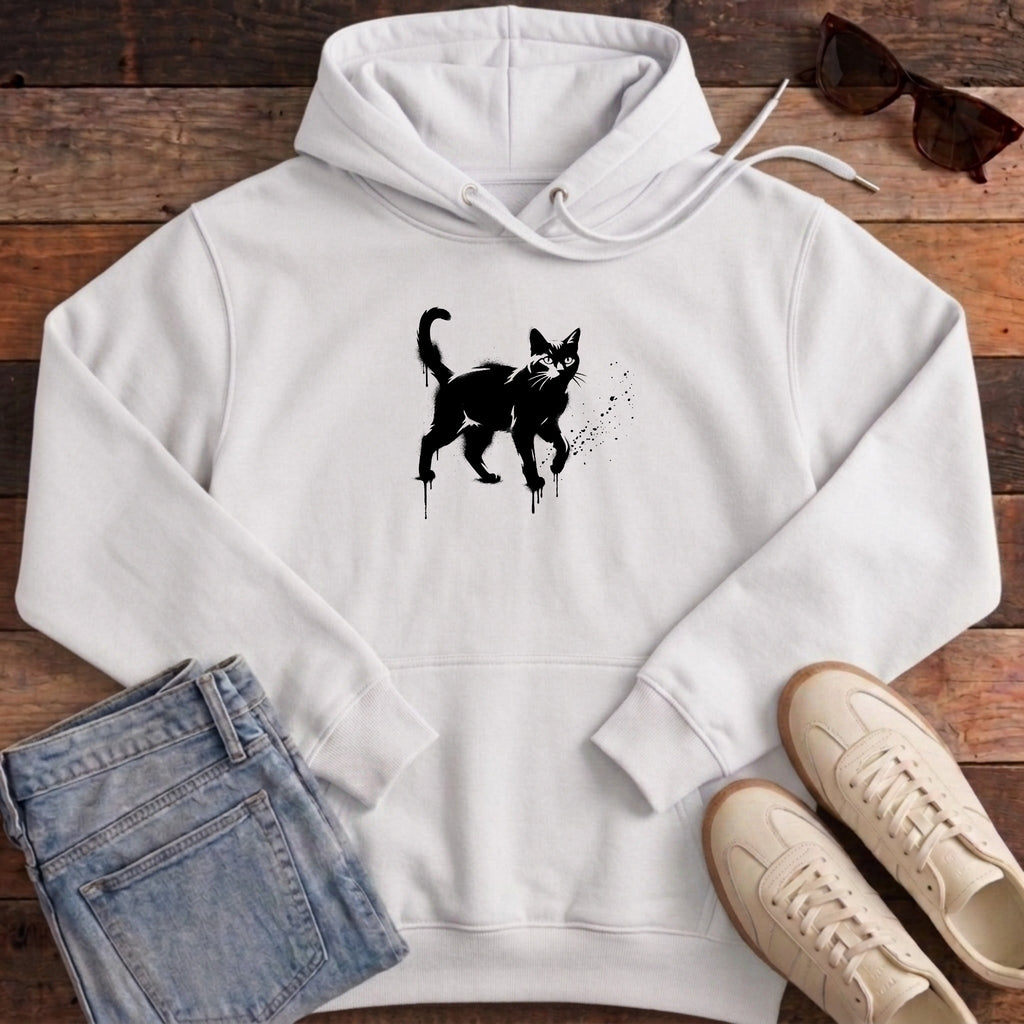 Street Stencil Cat Hoodie - White