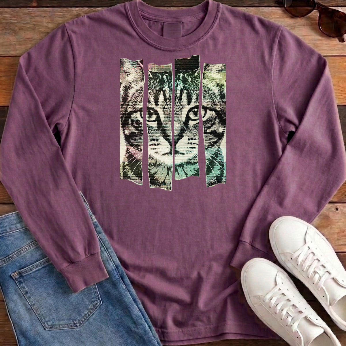 Torn Strip Tabby Long Sleeve - Berry