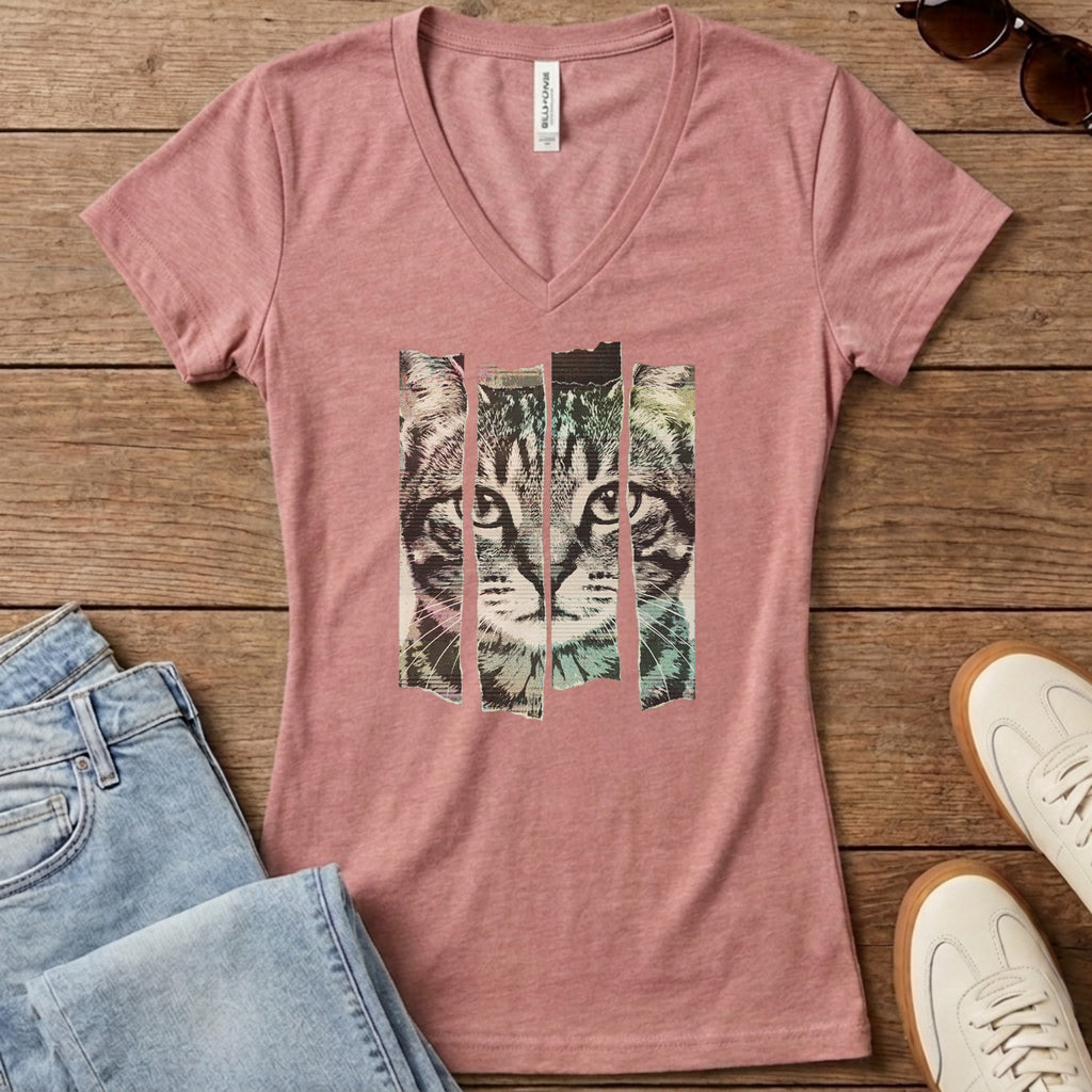 Torn Strip Tabby Women's V-Neck - Heather Mauve