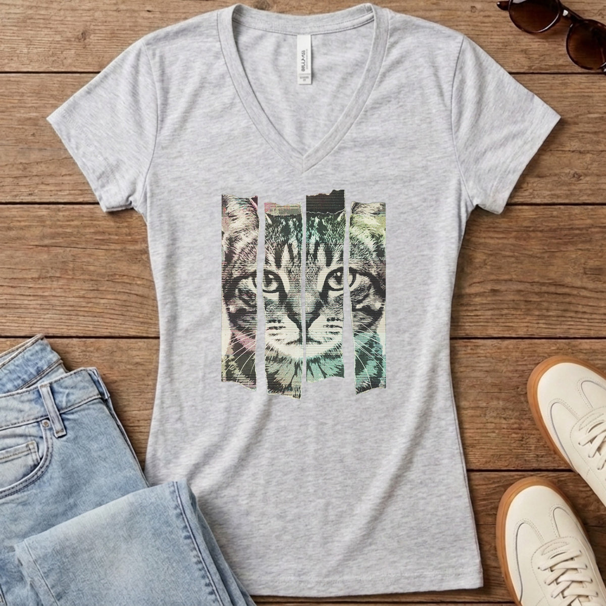 Torn Strip Tabby Women's V-Neck - Athletic Heather