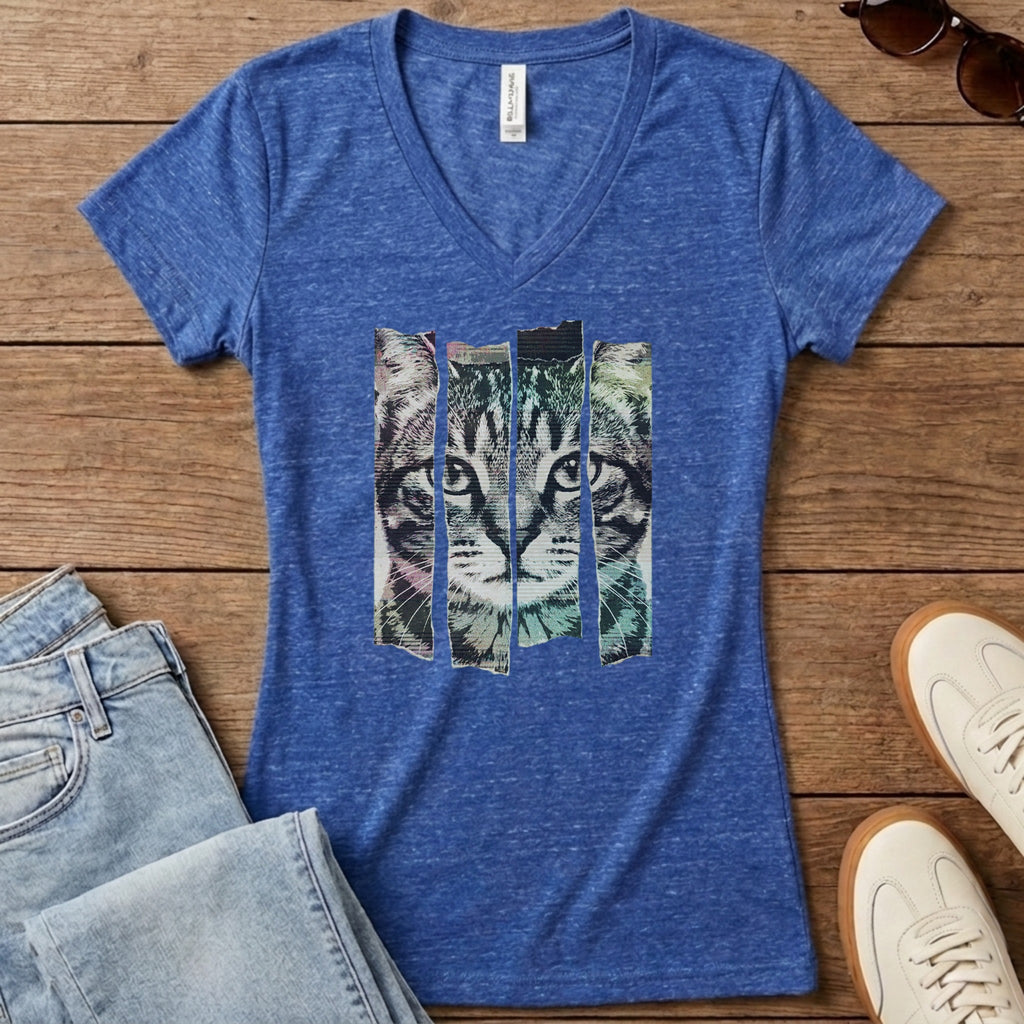 Torn Strip Tabby Women's V-Neck - Heather True Royal