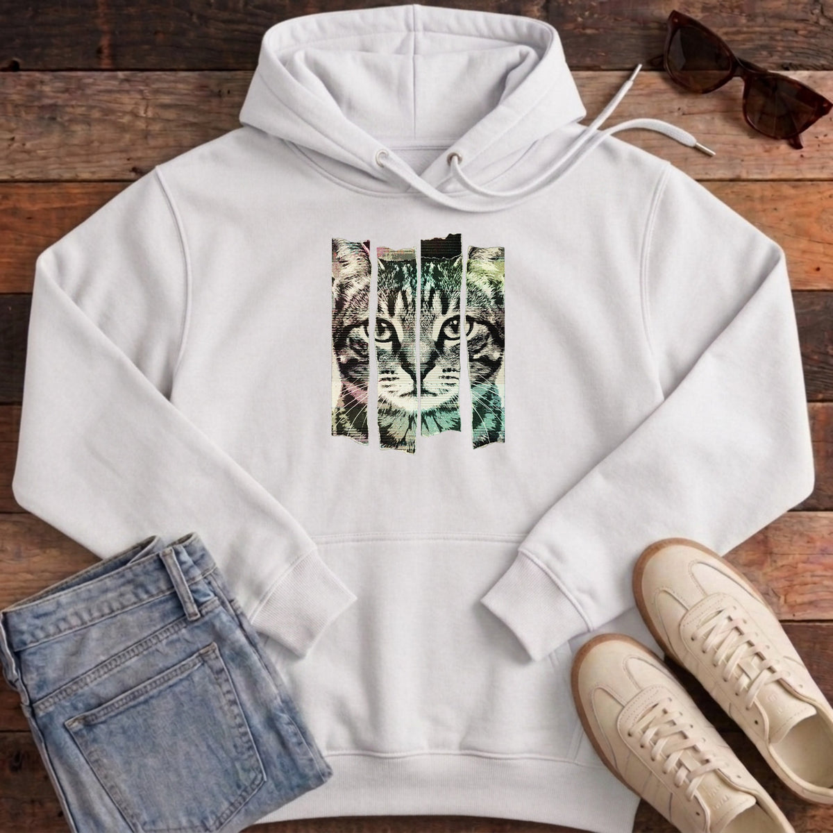 Torn Strip Tabby Hoodie - White