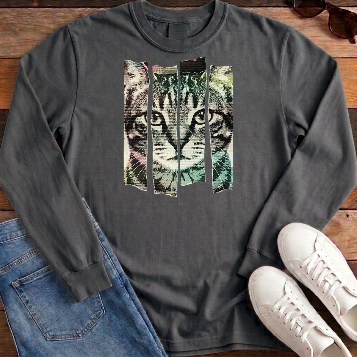 Torn Strip Tabby Long Sleeve - Pepper