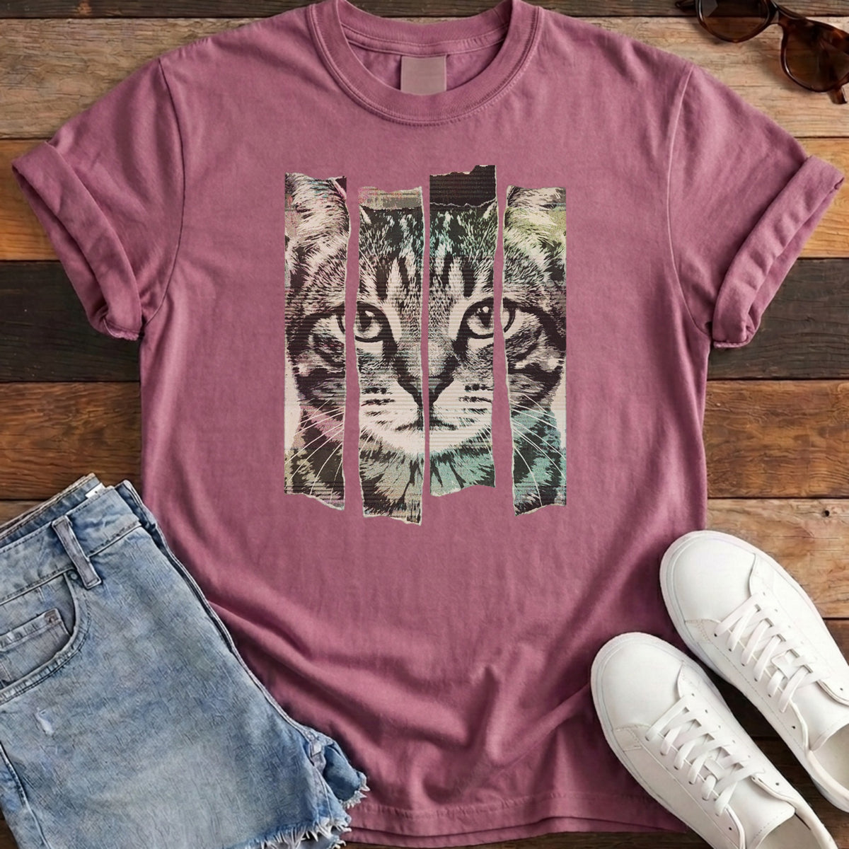 Torn Strip Tabby Tee - Berry