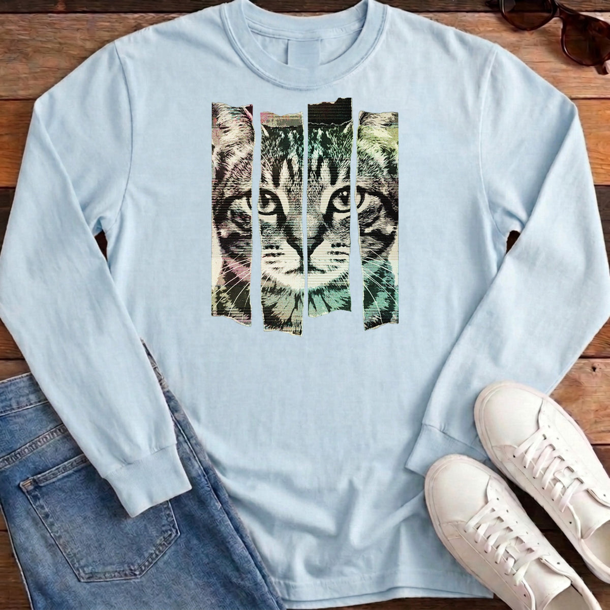 Torn Strip Tabby Long Sleeve - Chambray