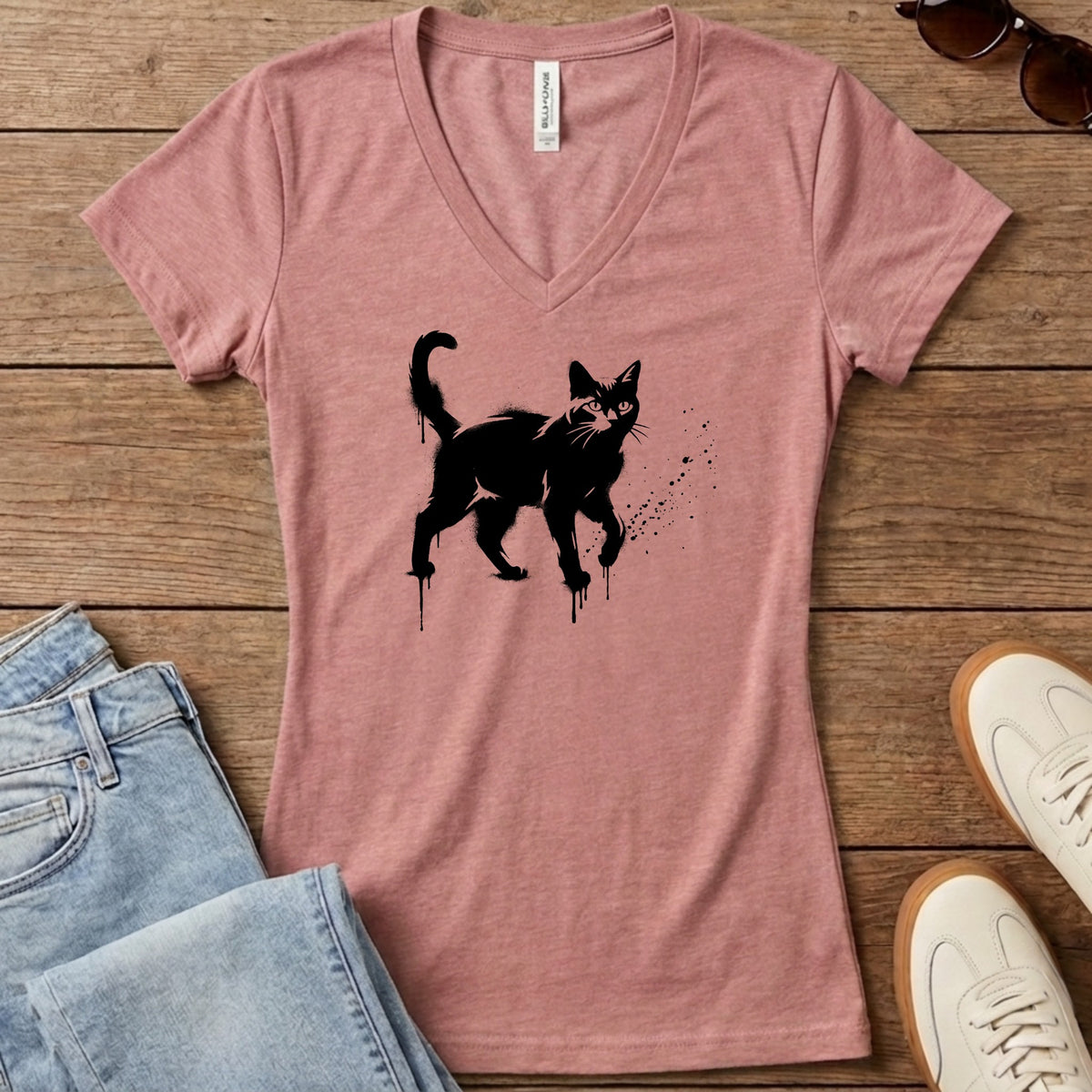 Street Stencil Cat Women's V-Neck - Heather Mauve