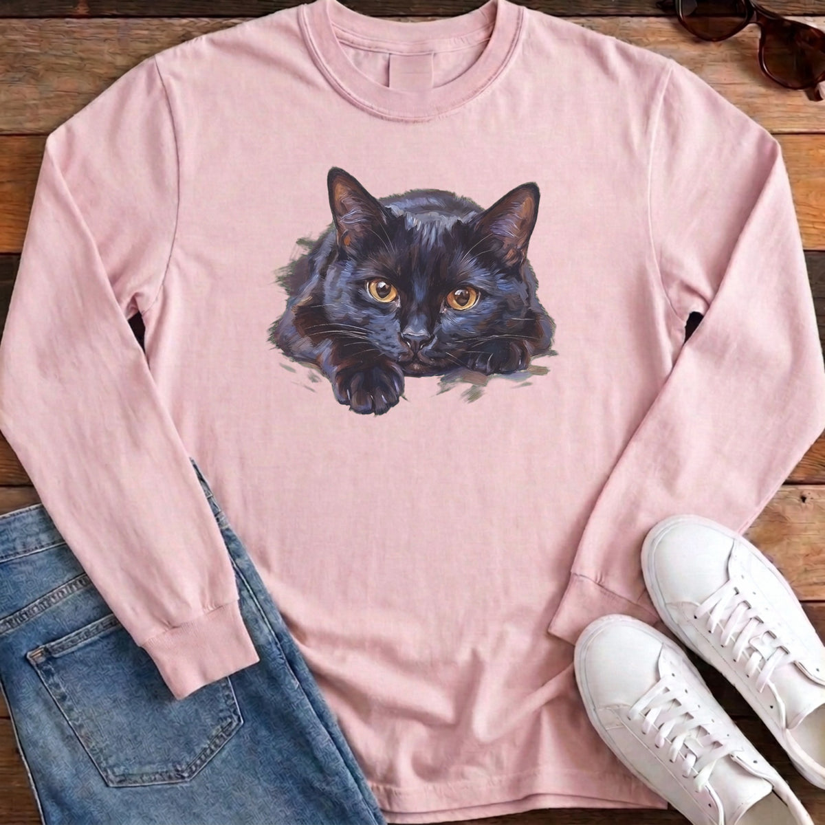 Black Cat Oil Portrait Long Sleeve - Blossom